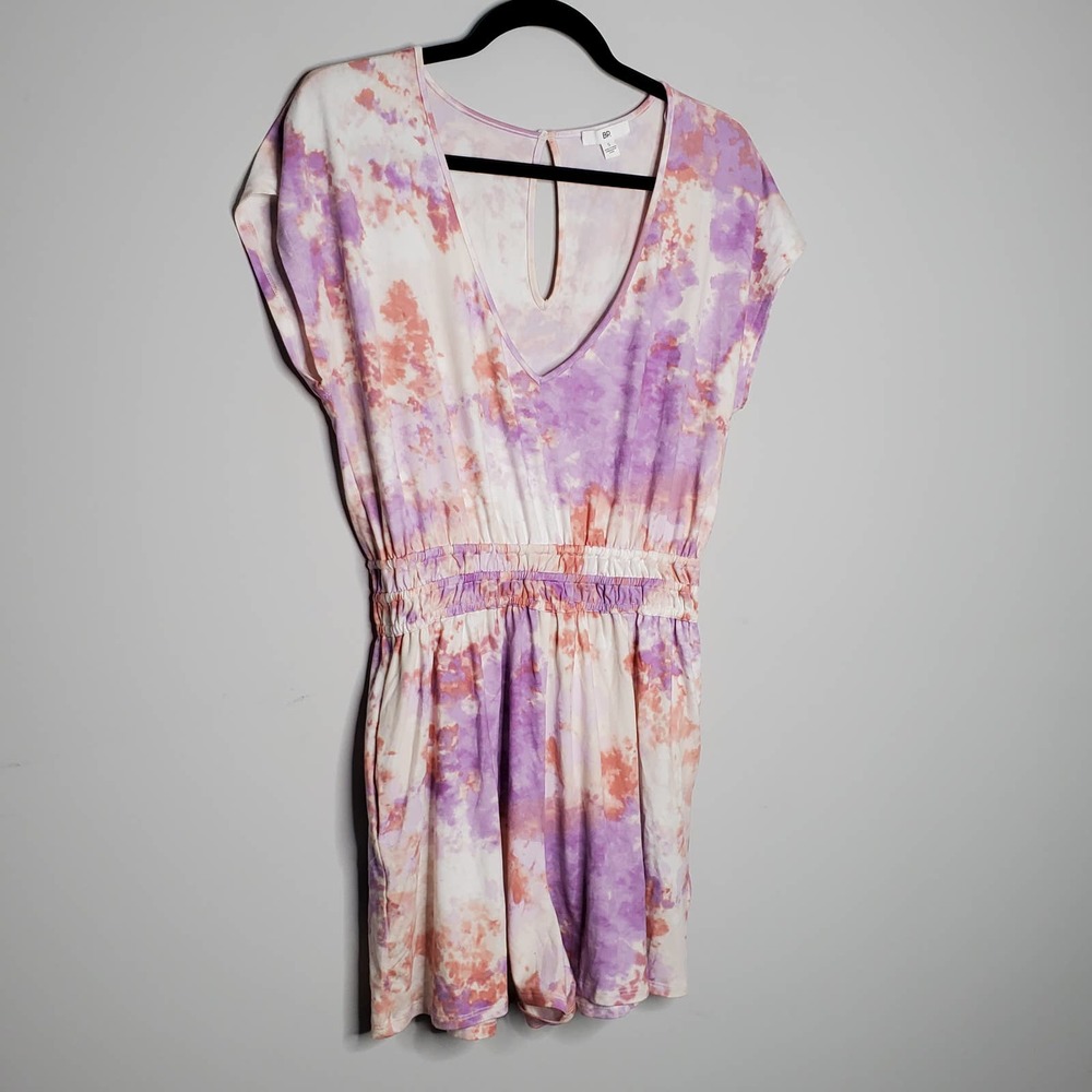 BP Purple White Pink Tie Dye V-Neck Short Sleeve Romper Sz Small S - Picture 3 of 8
